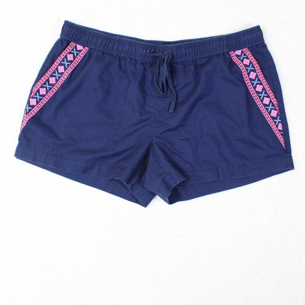 Vineyard Vines Linen Shorts Womens Medium Navy Blue Embroidered Beach Vacation